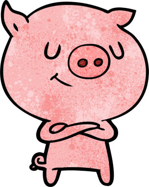 Bir insan tarafından çizilmiş mutlu çizgi film domuzu.