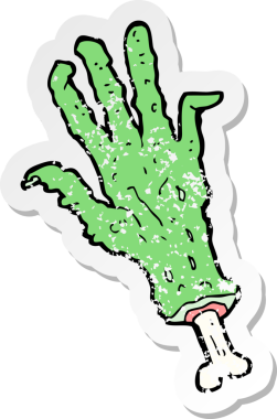 Bir insan tarafından çizilmiş zombi çizgi filminin gerilimli çıkartması.