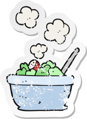 Bir insan tarafından çizilmiş karikatür salatasının gerilimli etiketi.