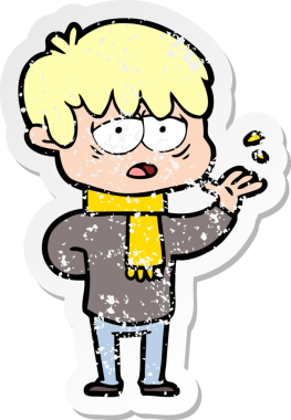 Bir insan tarafından çizilmiş bitkin bir çizgi film karakterinin sıkıntılı çıkartması.