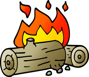 Bir insan tarafından çizilmiş karalama yanan kütükler.