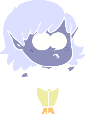 Bir insan tarafından çizilmiş düz renkli çizgi film elf kızı.