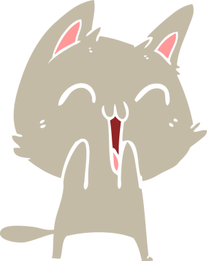 Bir insan tarafından çizilmiş mutlu düz renkli çizgi film kedisi