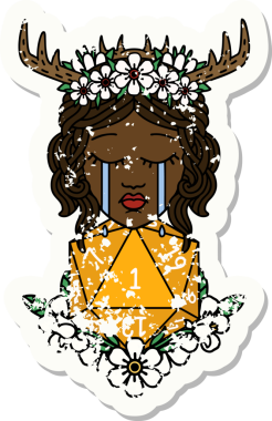 Retro Dövme Tarzı Ağlayan İnsan Druid Bir insan tarafından çizilmiş doğal bir D20 ruloyla