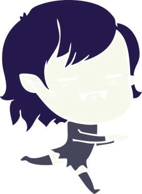 Düz renkli çizgi film. Bir insan tarafından çizilen ölümsüz vampir kız.