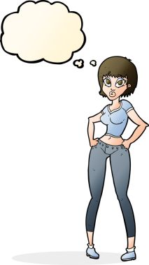 Bir insan tarafından çizilmiş düşünce baloncuğu olan güzel bir kadın.