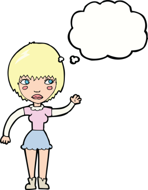 Bir insan tarafından çizilmiş düşünce balonlu bir kadın.