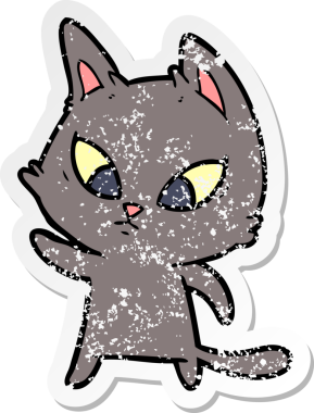 Bir insan tarafından çizilmiş kafası karışmış bir çizgi film kedisinin sıkıntılı çıkartması.