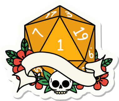 Bir insan tarafından çizilmiş doğal bir d20 zar etiketi.