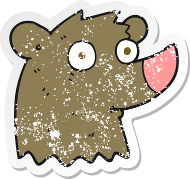 Bir insan tarafından çizilmiş karikatür ayısının gerilmiş çıkartması.