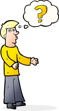 Çizgi filmci bir insan tarafından çizilmiş sorular soruyor.