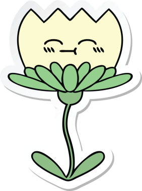 Bir insan tarafından çizilmiş şirin bir karikatür çiçeğinin çıkartması.