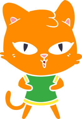 Bir insan tarafından çizilmiş düz renkli çizgi film kedisi