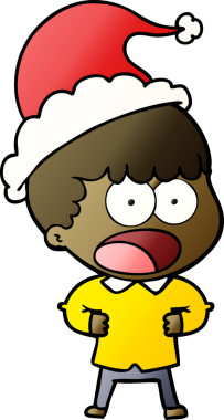 Bir insan tarafından çizilmiş Noel Baba şapkası giymiş, şok olmuş bir adamın el çizimi karikatürü.