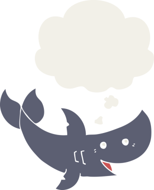 Düşünce baloncuklu çizgi film köpekbalığı insan tarafından çizilmiş.