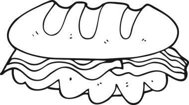 El yazısıyla çizilmiş siyah beyaz çizgi film Bir insan tarafından çizilmiş kocaman sandviç