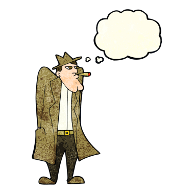 Şapkalı ve trençkotlu çizgi filmci. Düşünce baloncuğu çizen bir insan.