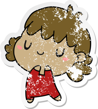 Bir insan tarafından çizilmiş sevimli bir kawai kızının sıkıntılı karikatür çizimi