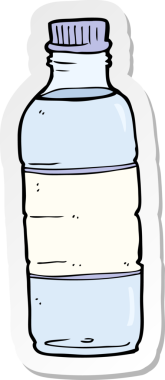 Bir insan tarafından çizilmiş karikatür su şişesinin etiketi.