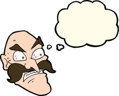 Bir insan tarafından çizilmiş düşünce baloncuğu olan kızgın yaşlı bir adam.