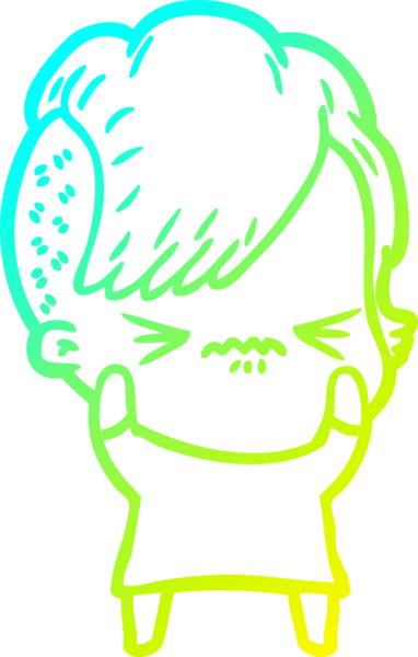 Bir çizgi film karakteri çizen soğuk gradyan, bir insan tarafından çizilmiş hippi bir kız.