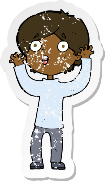 Bir insan tarafından çizilmiş korkmuş bir adamın karikatür yapıştırması.