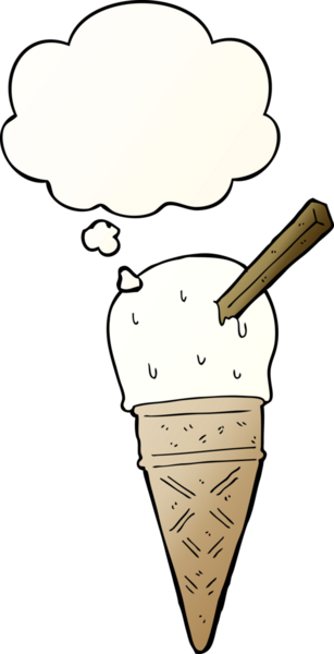 Düşünce baloncuklu çizgi film dondurması bir insan tarafından çizilmiş.