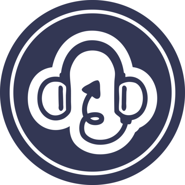 Bir insan tarafından çizilmiş şeytan kuyruklu yuvarlak simgeli müzik kulaklıkları.