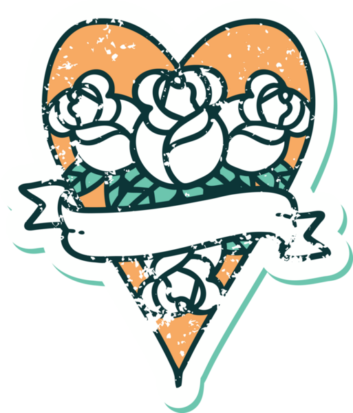 Bir insanın çizdiği çiçekli kalp ve pankartın sembolik dövmeli resmi.