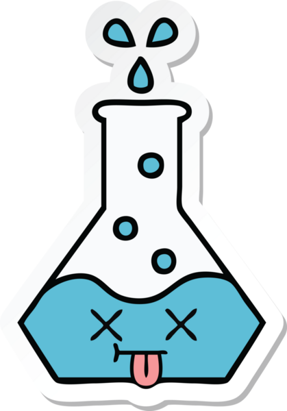 Bir insan tarafından çizilmiş sevimli bir karikatür bilim şişesinin etiketi.