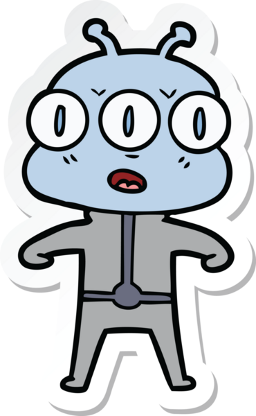 Çizgi film çıkartması. Bir insan tarafından çizilmiş üç gözlü uzaylı.