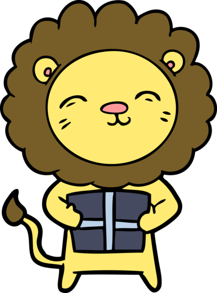 Bir insan tarafından çizilmiş noel hediyeli çizgi film aslanı.