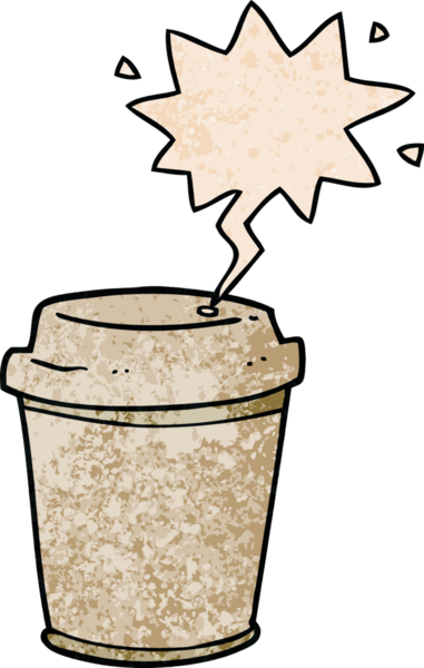 Bir insan tarafından çizilmiş eski moda konuşma baloncuklu çizgi film kahve fincanı.