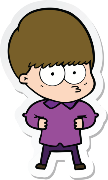 Bir insan tarafından çizilmiş meraklı bir çizgi film çocuğunun çıkartması.