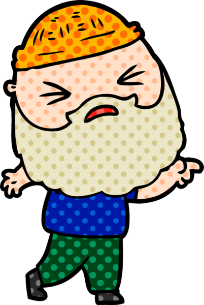 Bir insan tarafından çizilmiş sakallı bir çizgi film adamı.