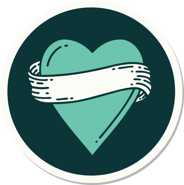 Bir insan tarafından çizilmiş geleneksel bir kalp ve bayrak stili dövme çıkartması.