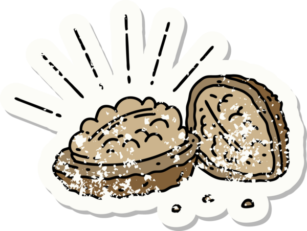 Bir insan tarafından çizilmiş eski dövme stili ceviz etiketi.