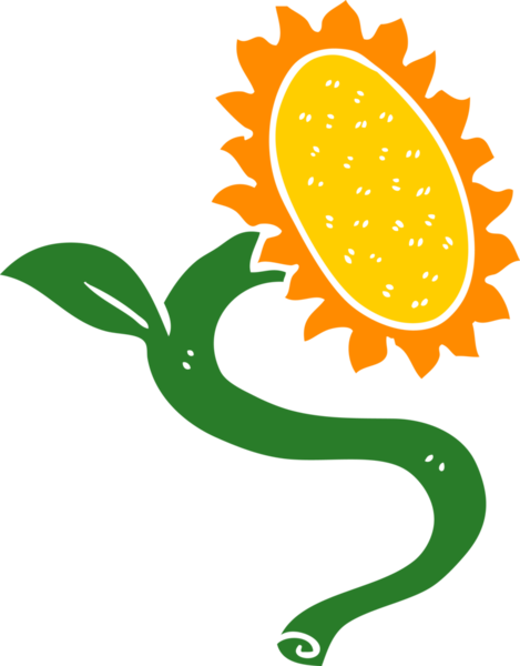 Bir insan tarafından çizilmiş düz renkli ayçiçeği çizimi