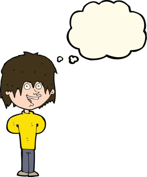 çizgi film mutlu pasaklı çocuk bir insan tarafından çizilmiş düşünce balonuyla