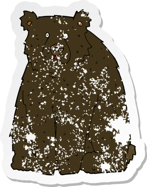 Bir insan tarafından çizilmiş komik bir siyah ayının gerilimli çıkartması.