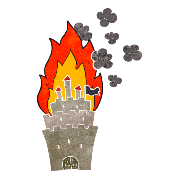 Bir insan tarafından çizilmiş serbest çizgi film yanan kale.