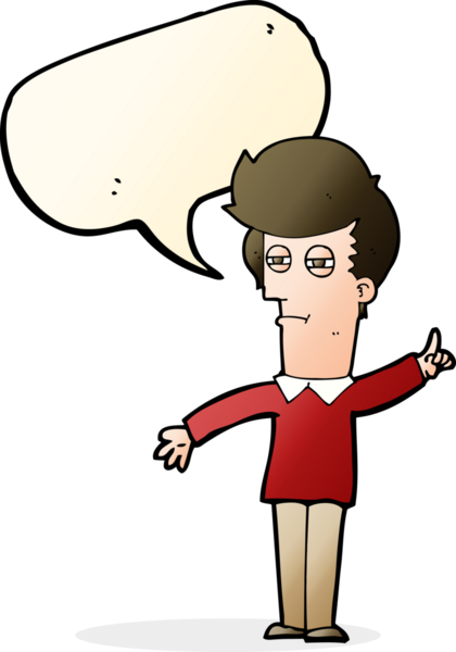 Bir insan tarafından çizilmiş konuşma baloncuğuyla gözlerini kısarak bakan çizgi film adamı.