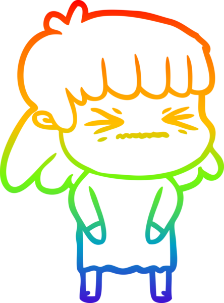 Gökkuşağı gradyan çizimi bir insan tarafından çizilmiş kızgın bir kız çizgi filmi