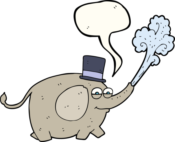 Serbest konuşma balonu karikatür fili bir insan tarafından çizilmiş su fışkırtıyor.