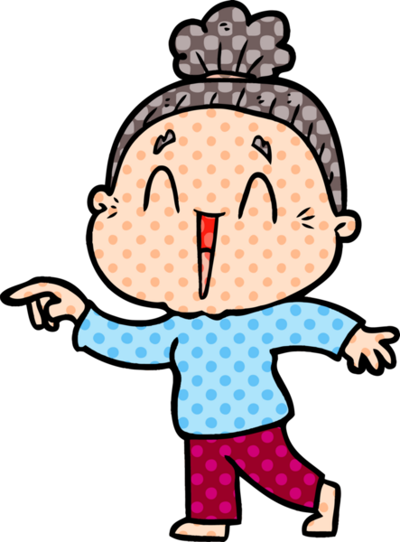 Bir insan tarafından çizilmiş mutlu yaşlı kadın çizgi filmi.