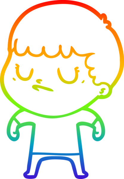 Gökkuşağı gradyan çizgi çizimi bir insan tarafından çizilmiş huysuz bir çocuk