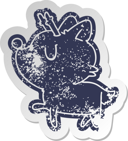 Bir insan tarafından çizilmiş kawai sevimli geyiğinin sıkıntılı eski çizgi film çıkartması.