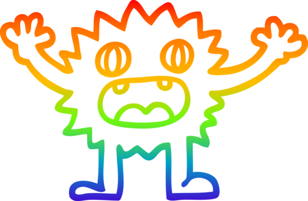 Gökkuşağı gradyan çizgi çizimi bir insan tarafından çizilmiş komik kürklü canavar