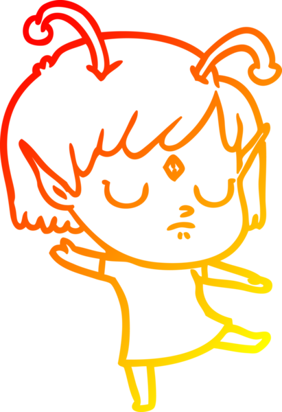 Bir insan tarafından çizilmiş bir uzaylı kız çizgi çizimi.