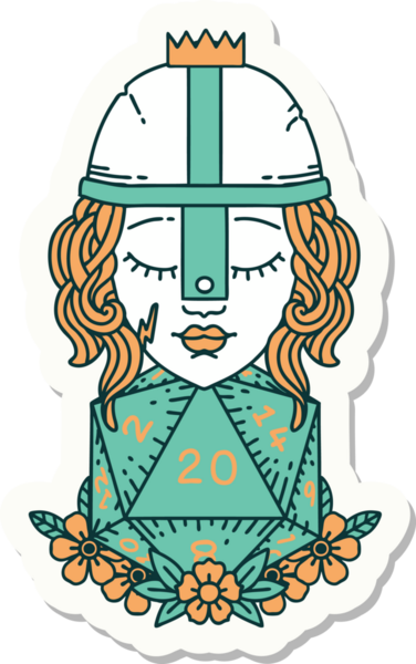 İnsan dövüşçüsünün çıkartması. Bir insan tarafından çizilmiş 20 D20 zarlı.